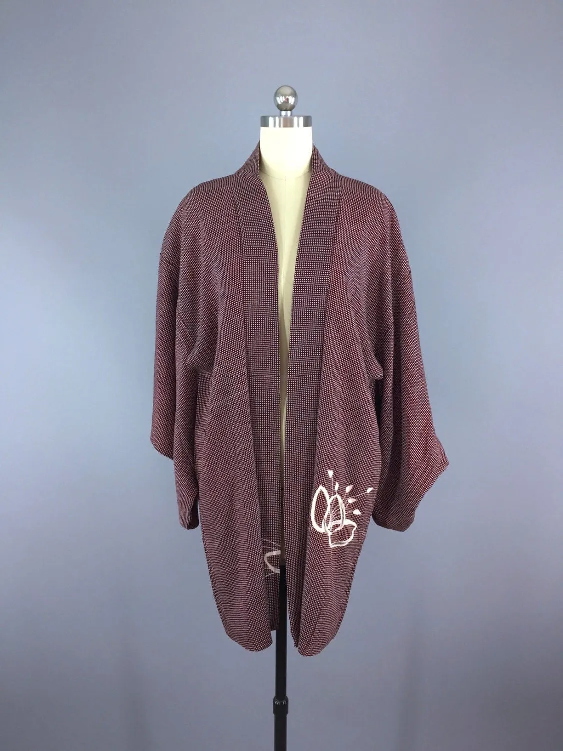 1940s Vintage Silk Haori Kimono Cardigan / Floral Print