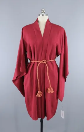 1940s Vintage Silk Haori Kimono Jacket Cardigan / Dark Red