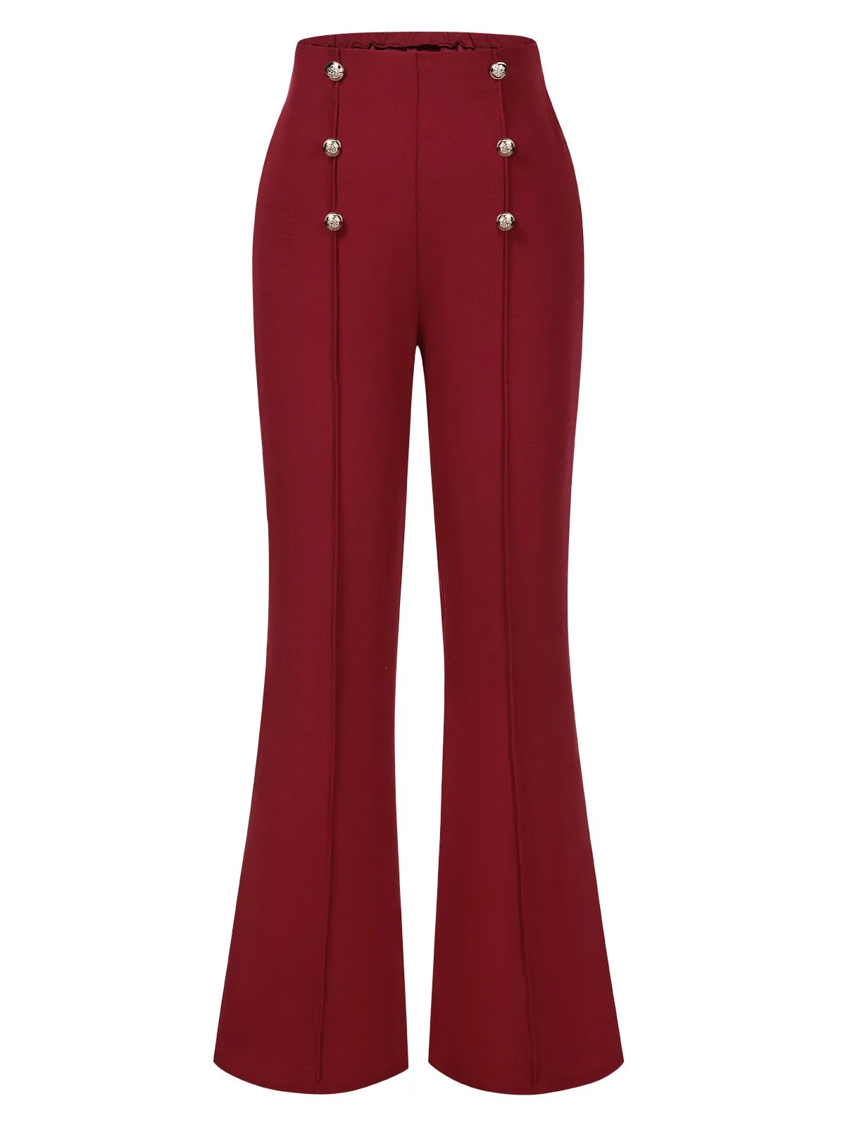 1950s Solid Center Seam Buttoned Flared Pants