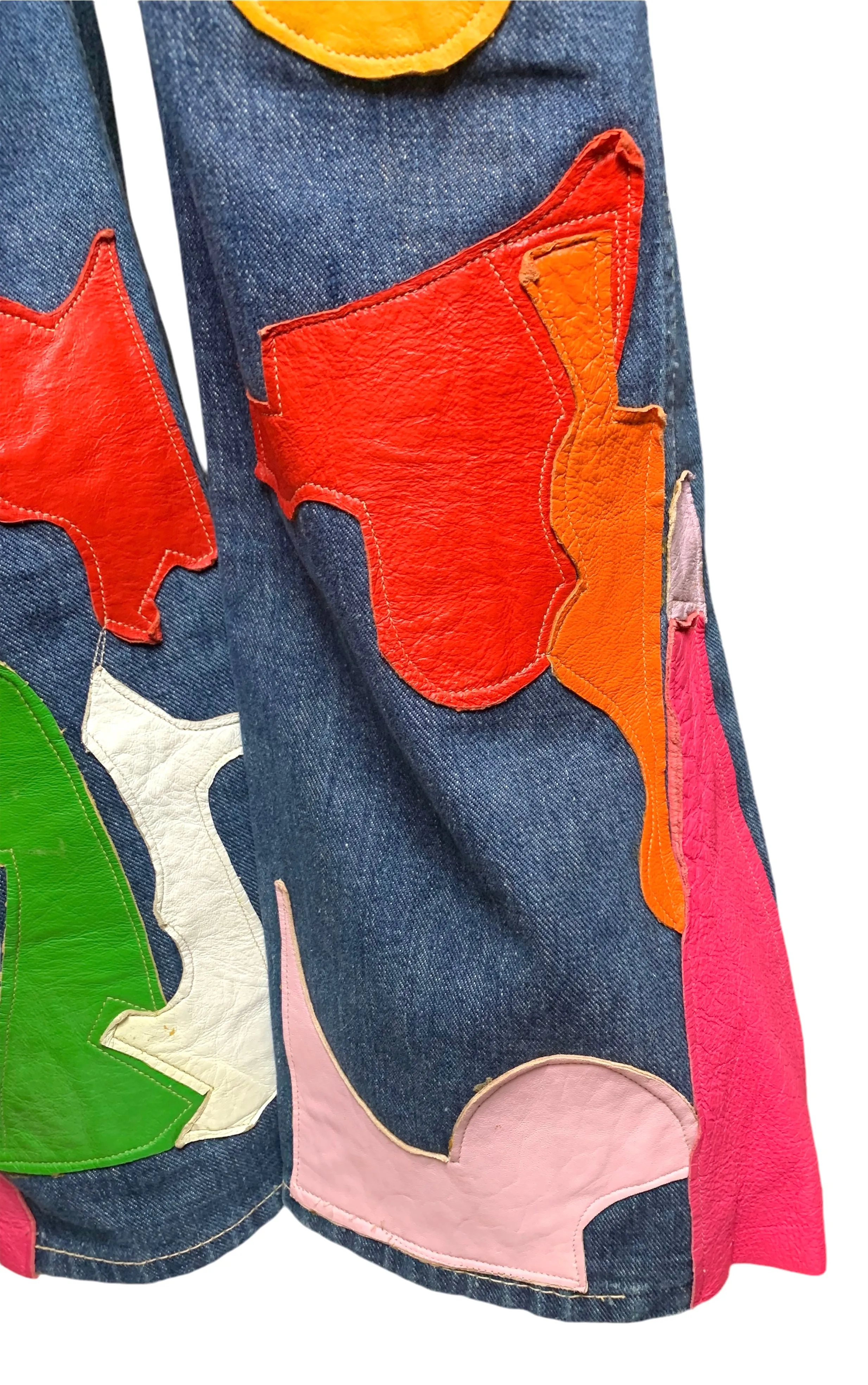 60s Wrangler Jeans with Abstract Technicolor Leather Patchwork