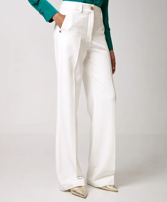 Access Fashion White Pants With Monogram Button