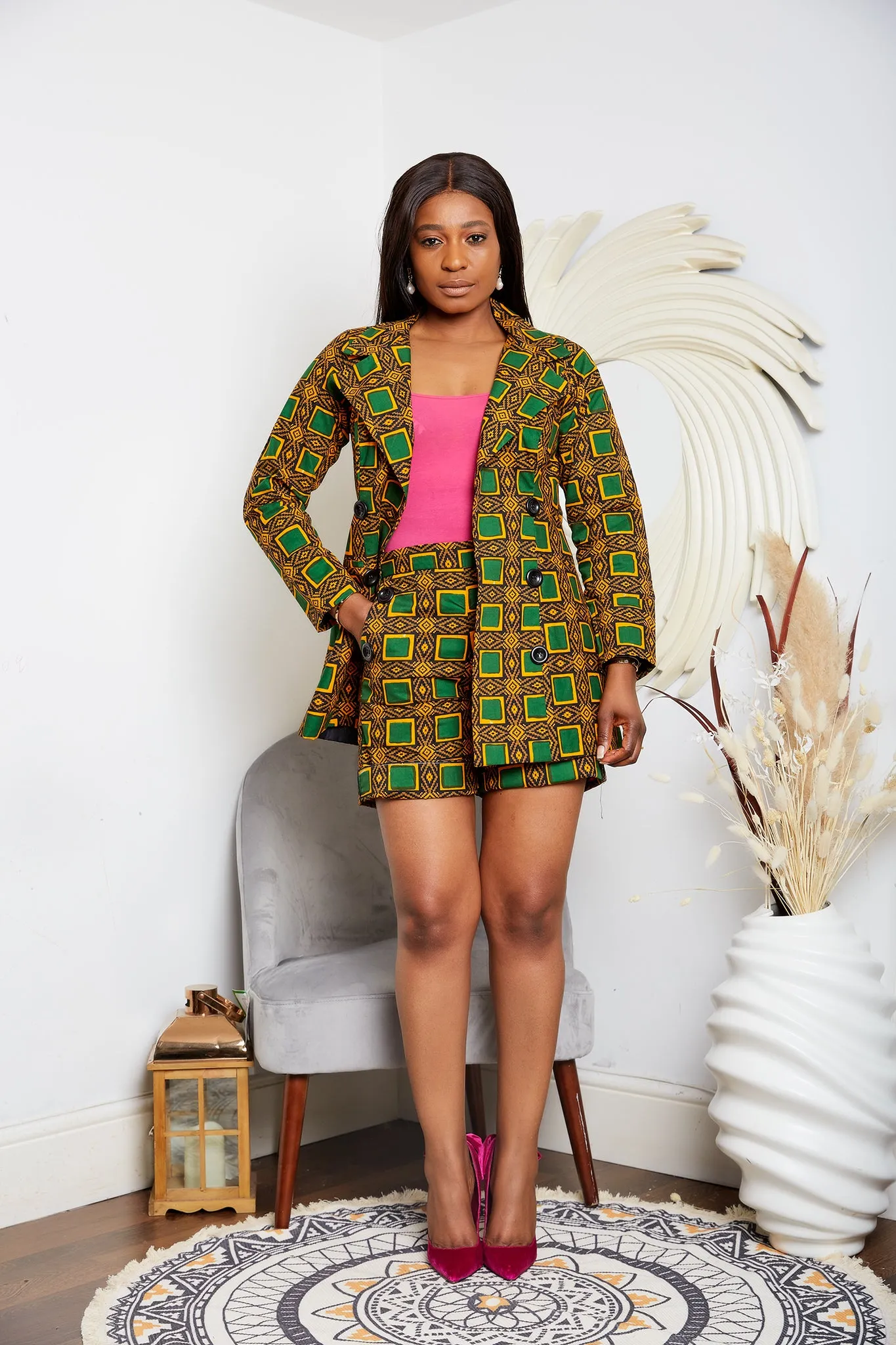 African Print Cotton Blazer and Shorts Set - Iyama