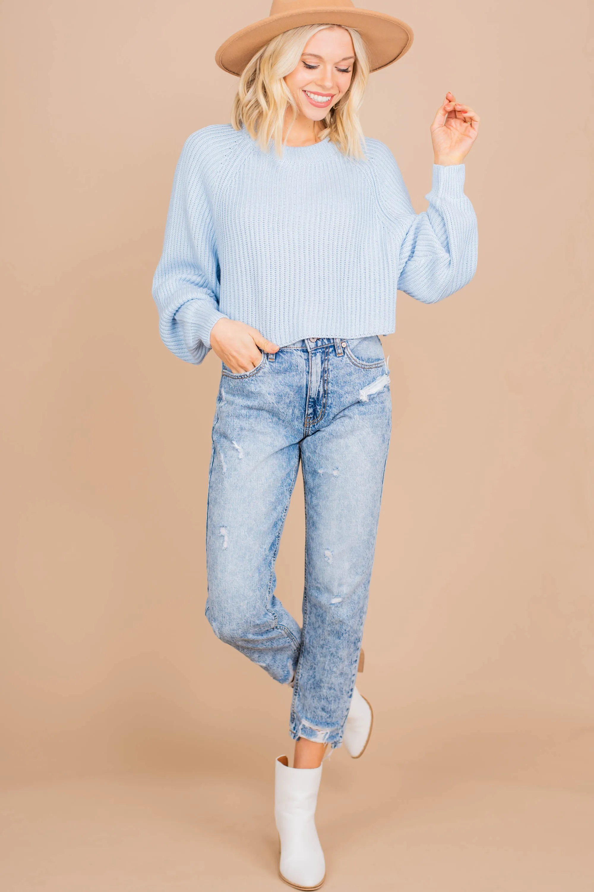 All About Love Sky Blue Crop Sweater