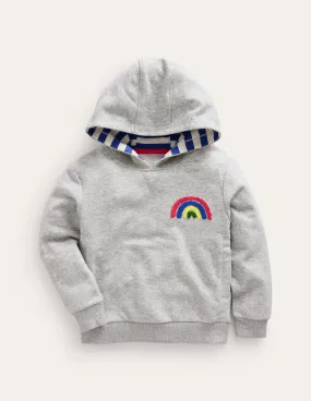 Appliqué Rainbow Hoodie-Silver Marl Rainbow