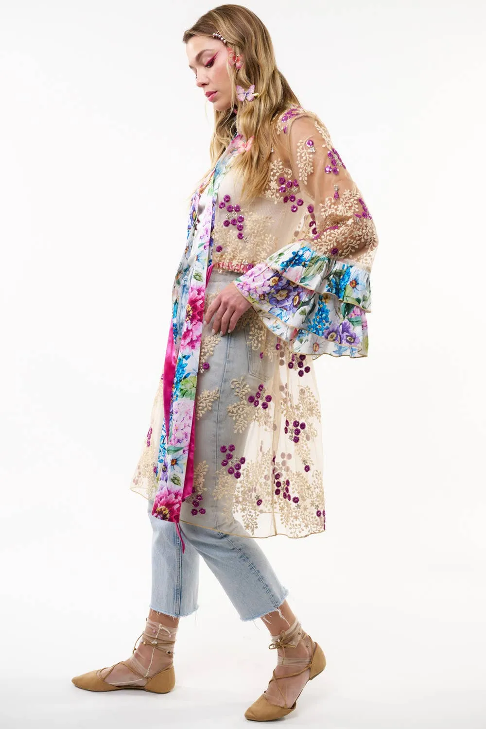 Aratta - Ibiza Embellished Mesh Kimono