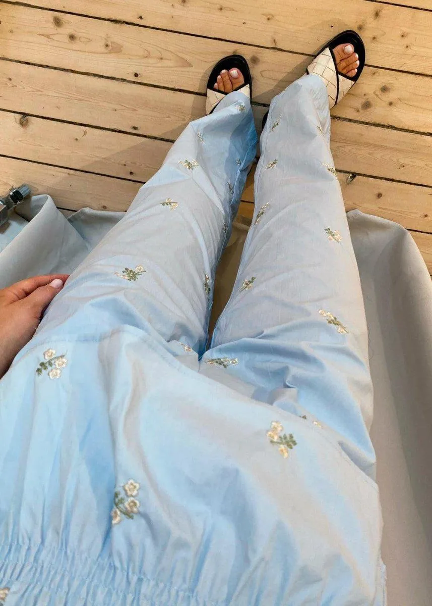 Astra Flower Pants - Light Blue