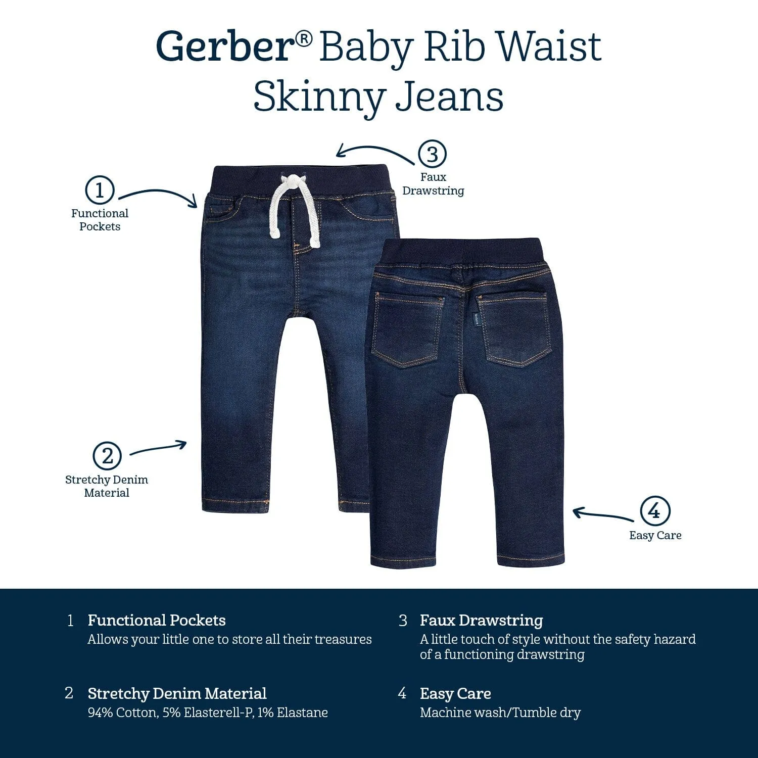 Baby Neutral Dark Blue Rib Waist Skinny Denim Jeans