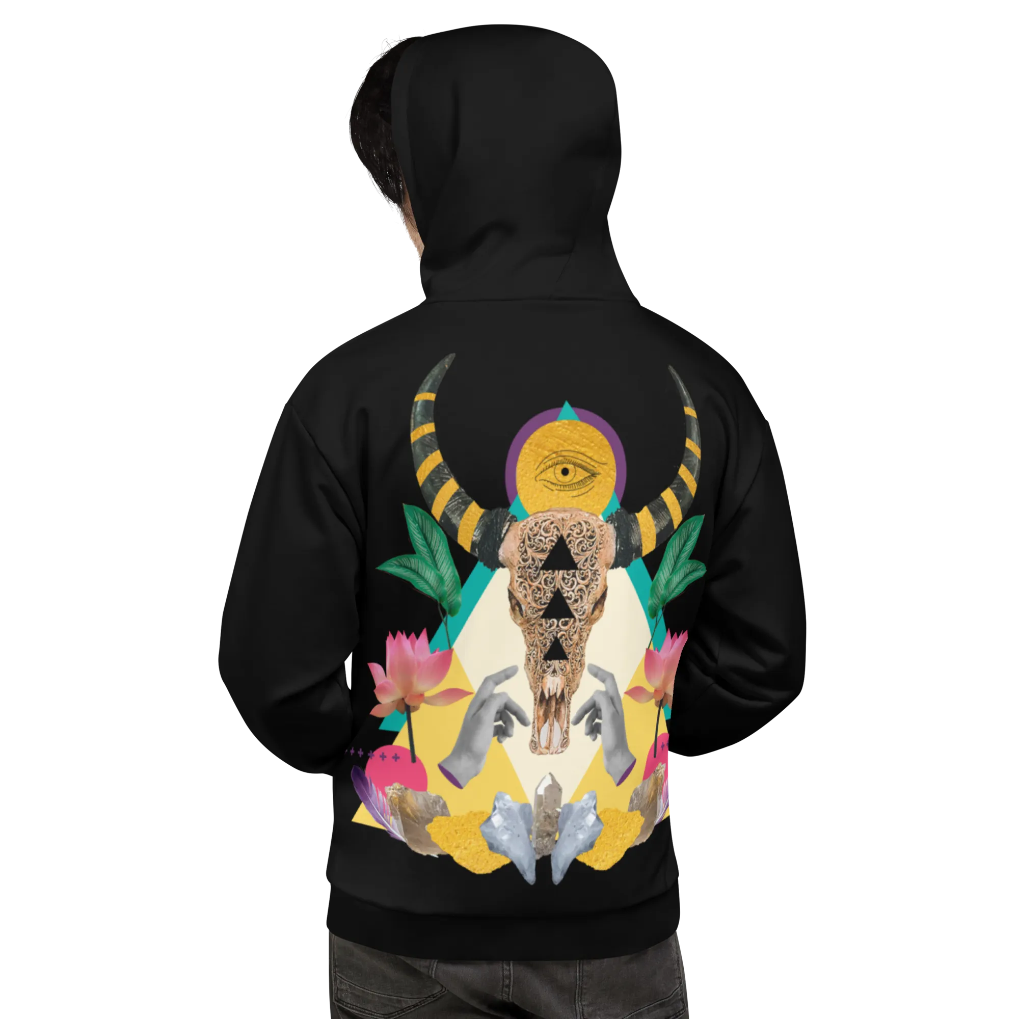 Black Bull Skull and Crystals Unisex Hoodie