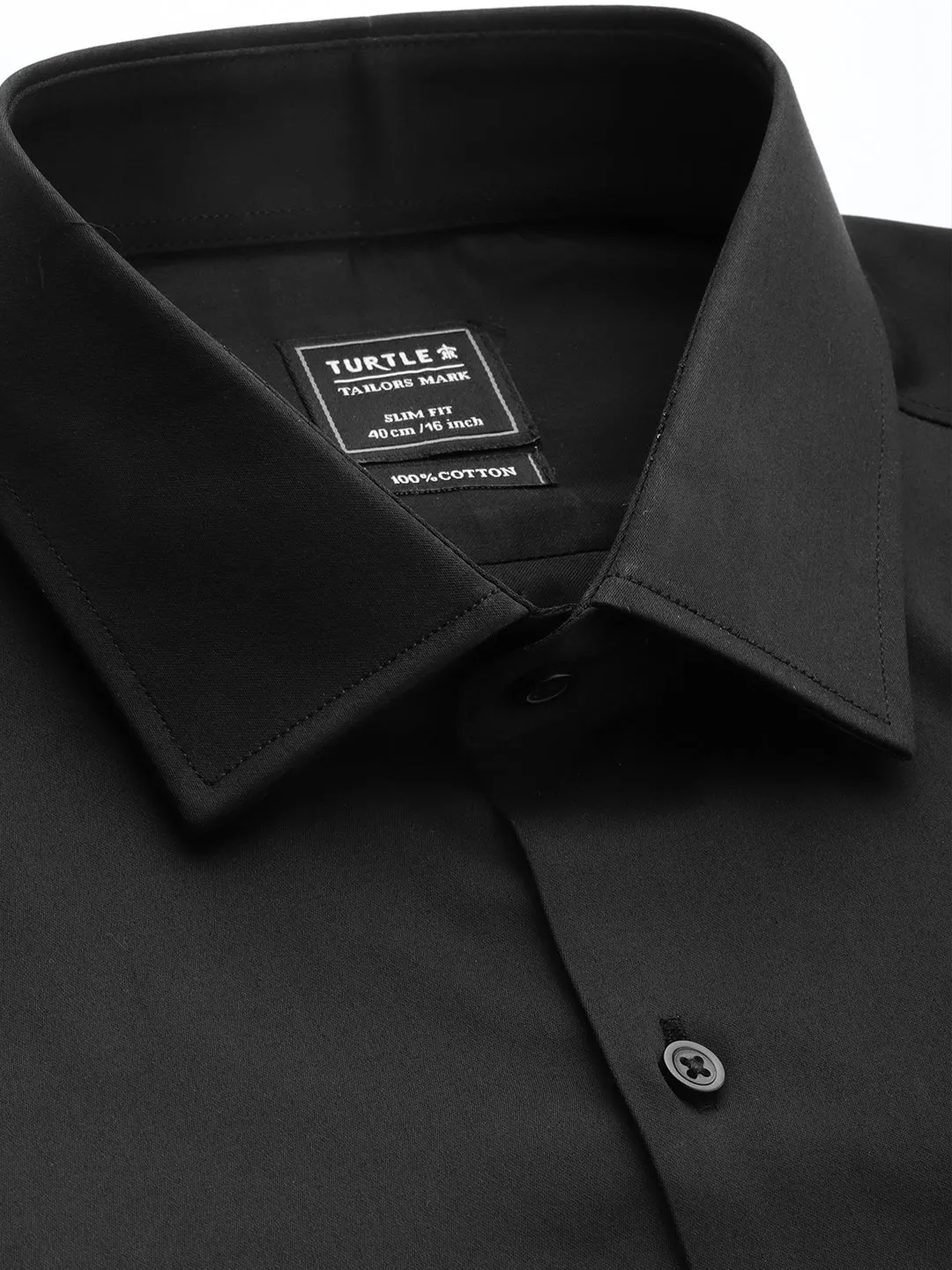 Black Cotton Solid Slim Fit Shirts