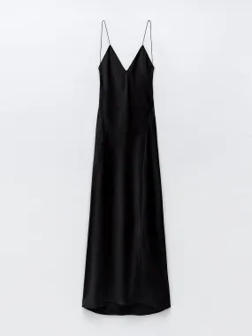 Black satin slip dress