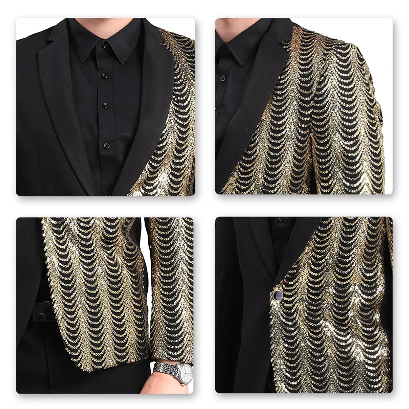 Black Slim Fit Half-Sequin Blazer