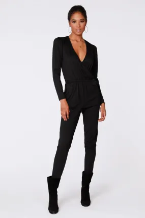 Black Surplus Shirred Sleeve Jumpsuit