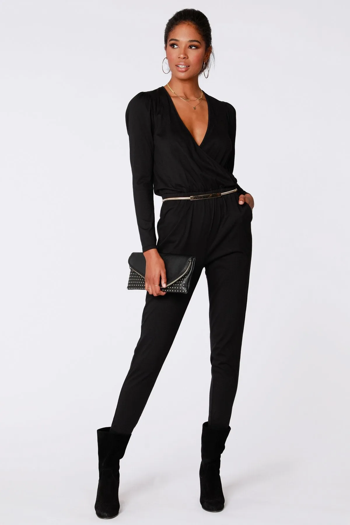 Black Surplus Shirred Sleeve Jumpsuit