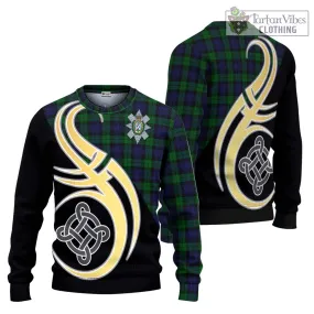 Black Watch Tartan Ugly Sweater with Family Crest and Celtic Symbol Style