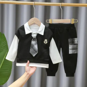 Boys Auutmn Top and Vest and Pants Set Boys School Uniform