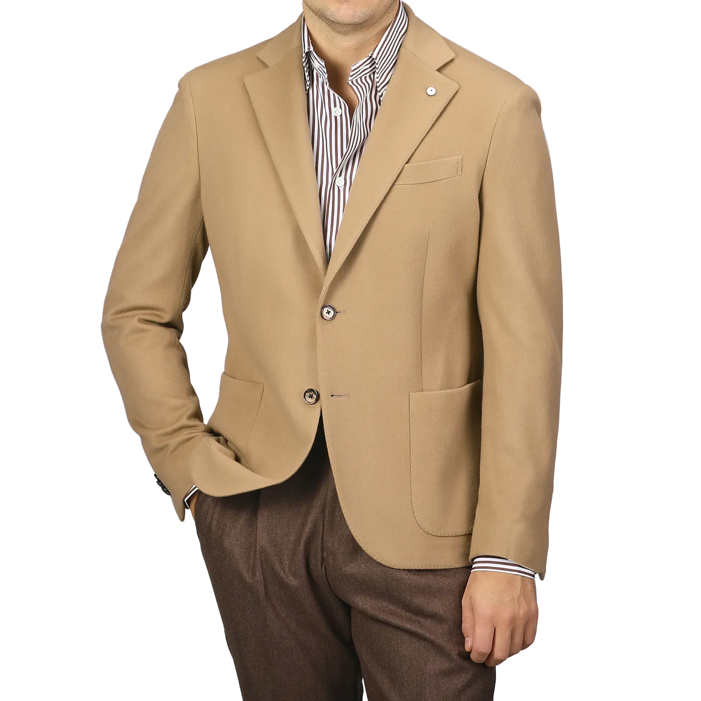 Camel Beige Brushed Wool Slim Blazer