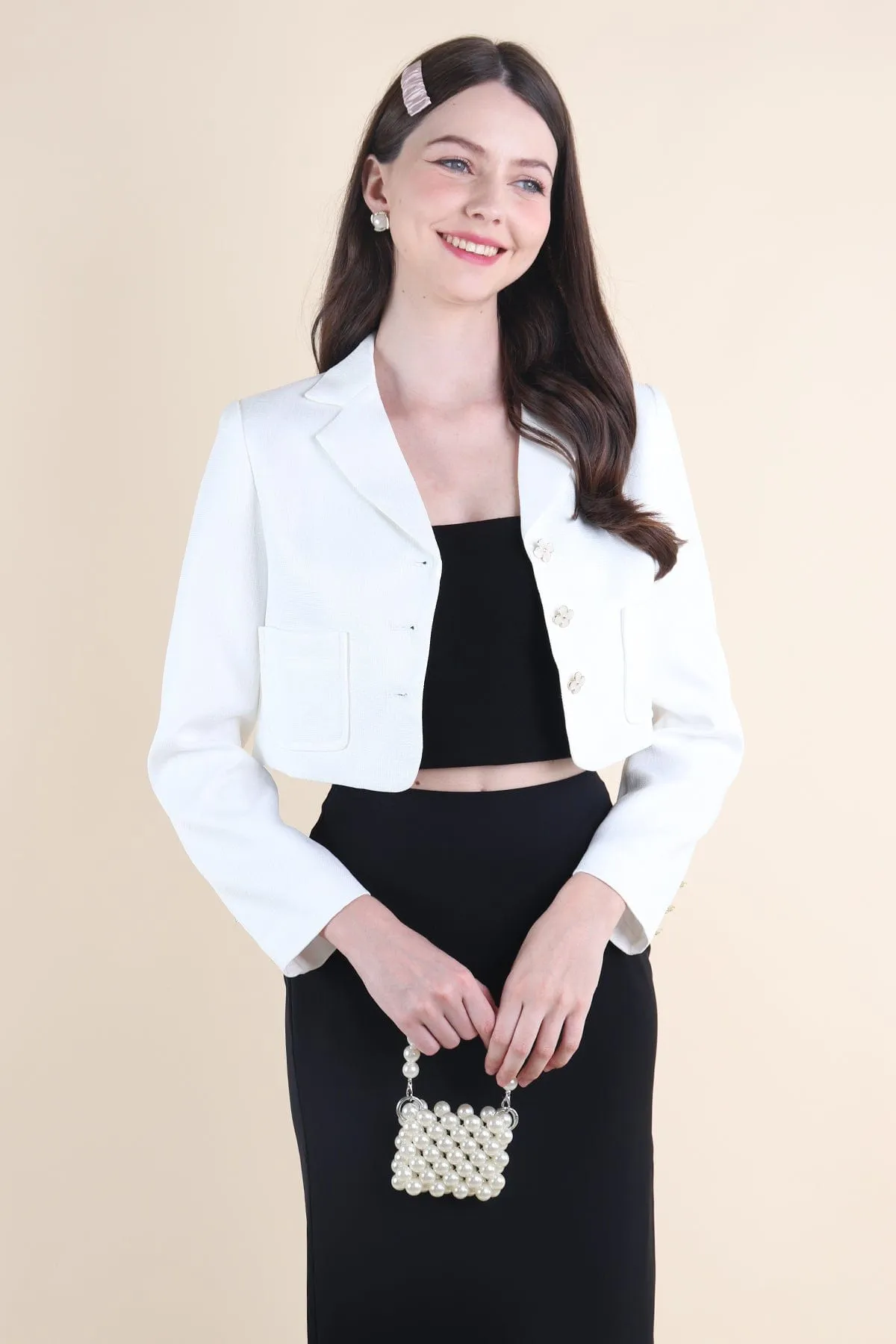 CARINNE CROPPED BLAZER IN WHITE