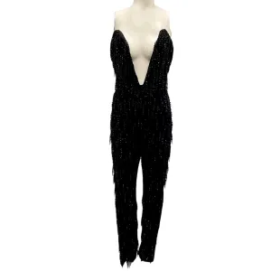 Carolina Herrera Black Beaded and Sequined Strapless Crepe Jumpsuit