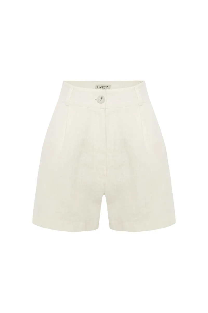 CASSIE OFF-WHITE LINEN ROLLED SHORTS