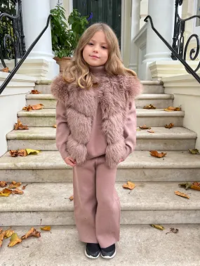 Childrens Taupe Premium Faux Fur Short Gilet