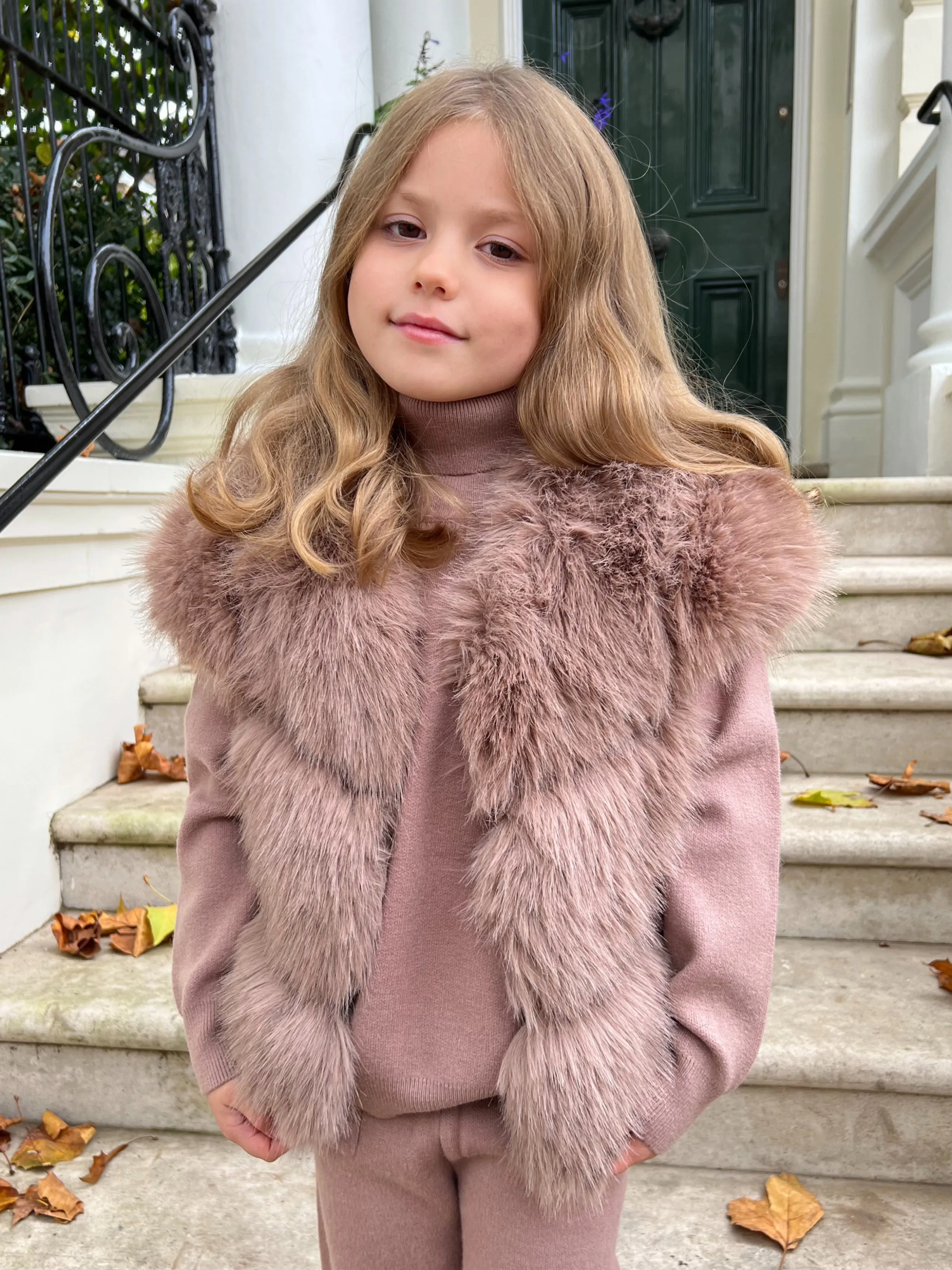 Childrens Taupe Premium Faux Fur Short Gilet