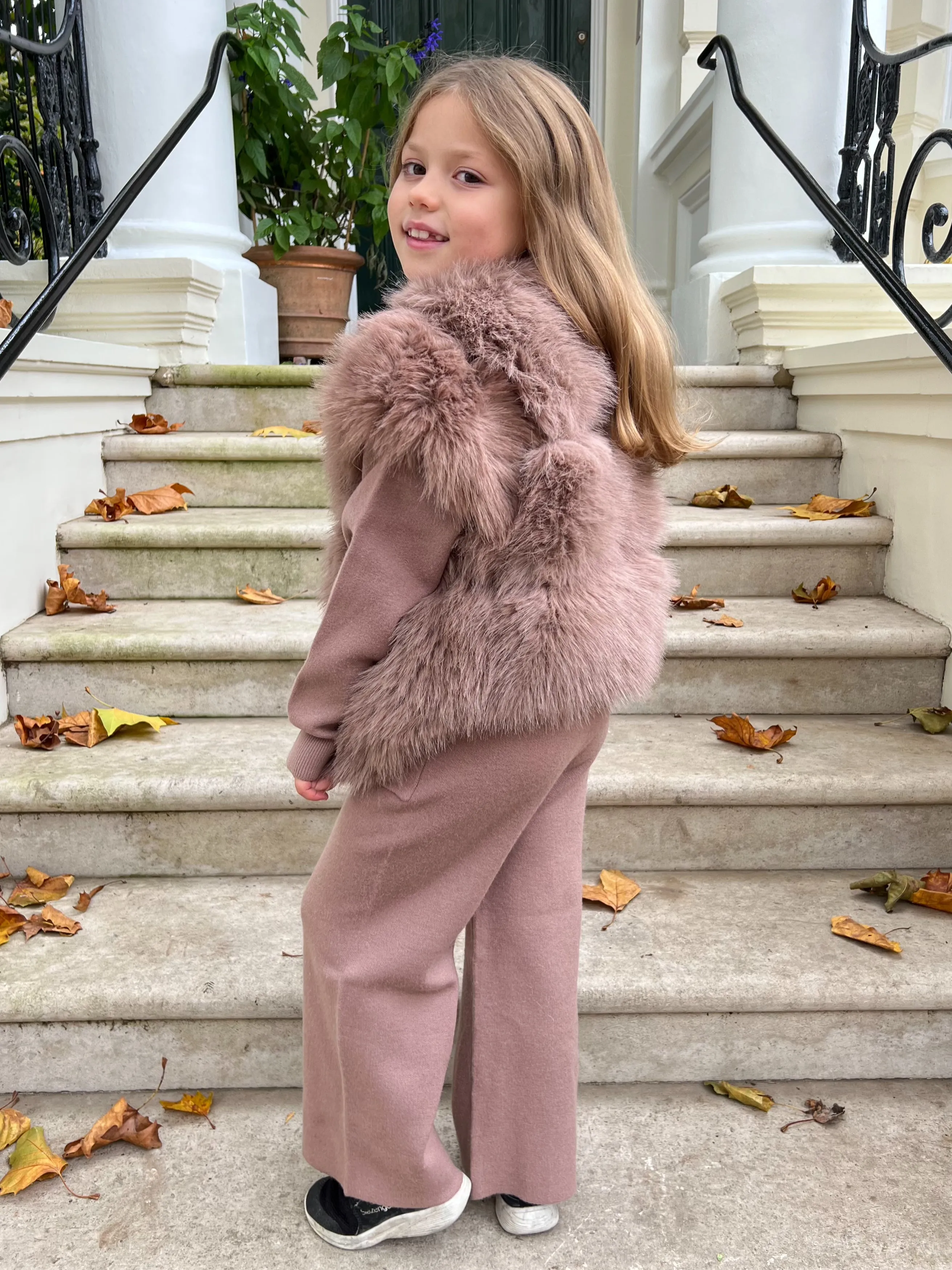 Childrens Taupe Premium Faux Fur Short Gilet