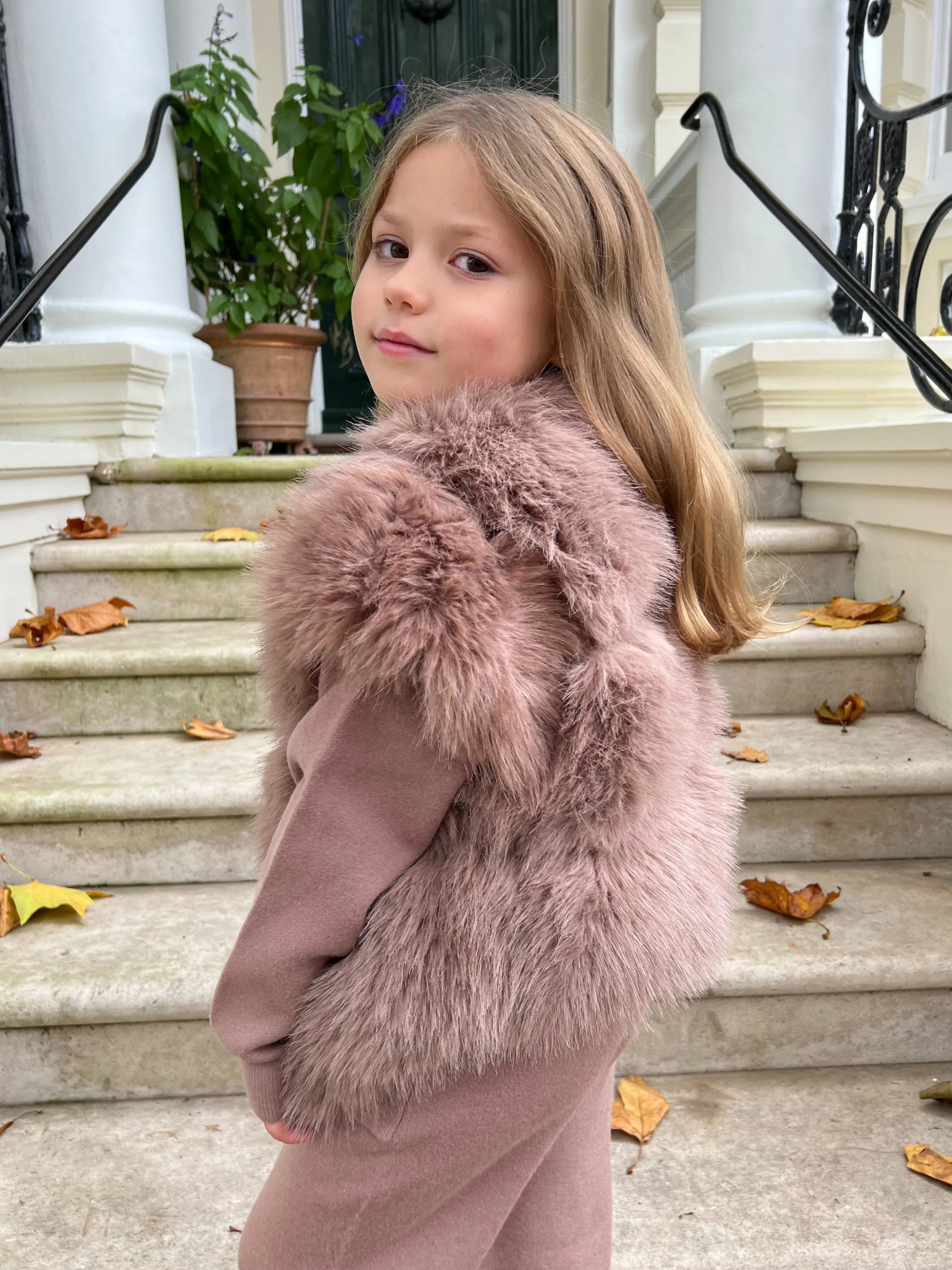 Childrens Taupe Premium Faux Fur Short Gilet