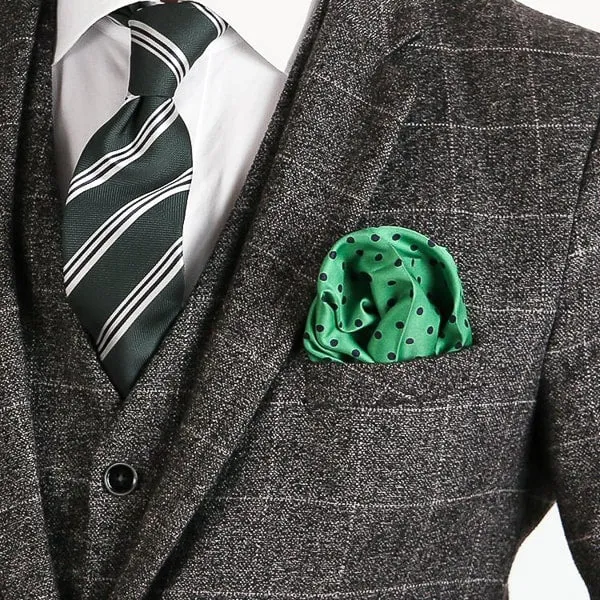 Classy Men Green Navy Blue Dotted Pocket Square