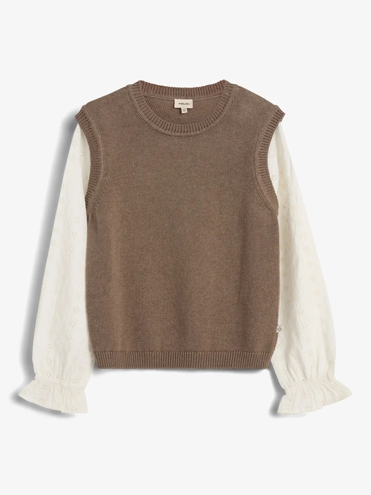 Cotton Knit Vest w. Blousesleeves - Tween - Brown Melange