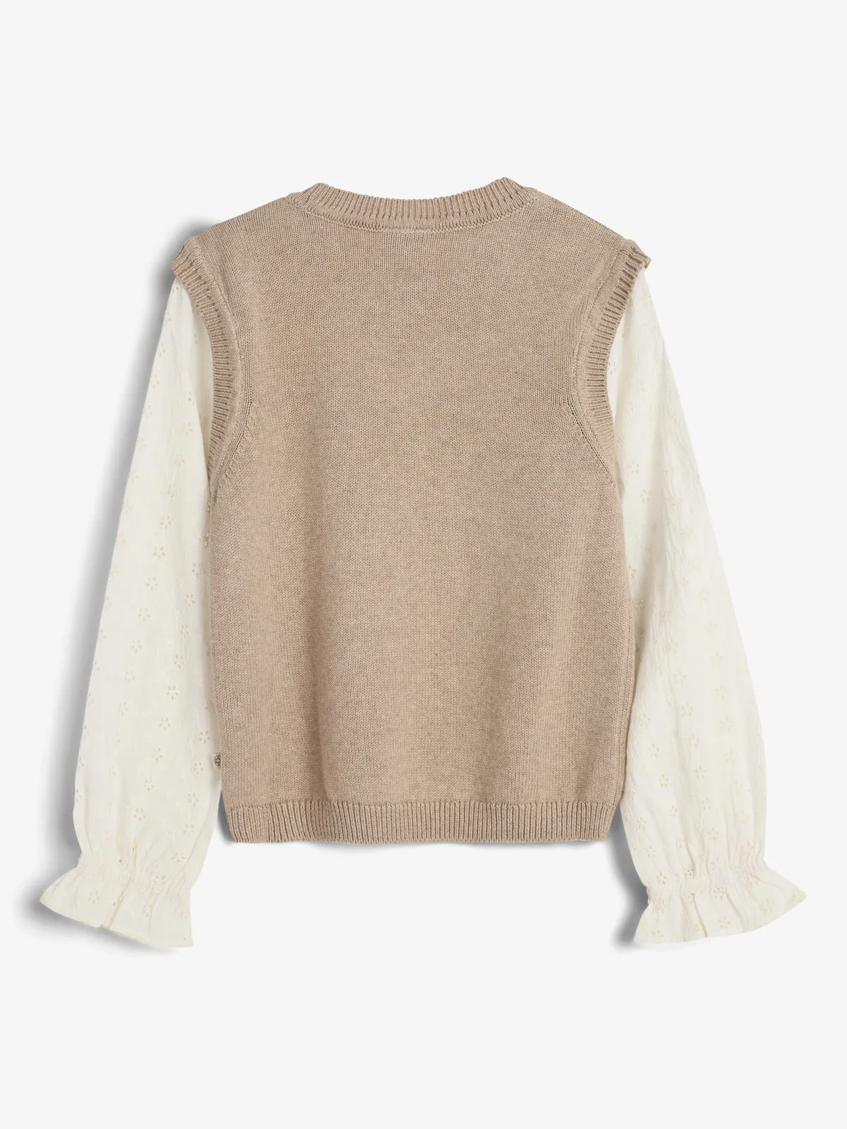 Cotton Knit Vest w. Blousesleeves - Tween - Light Beige Melange