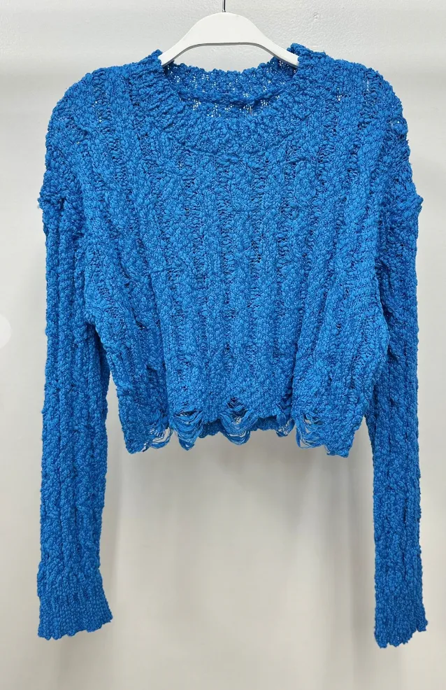 Crochet Twist Raw Edge L/S Crop Sweater