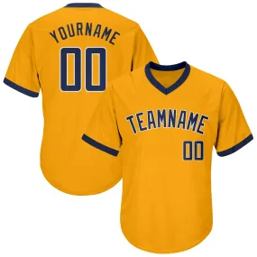 Custom Gold Navy-White Authentic Throwback Rib-Knit Baseball Jersey Shirt