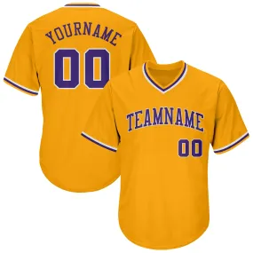 Custom Gold Purple-White Authentic Throwback Rib-Knit Baseball Jersey Shirt