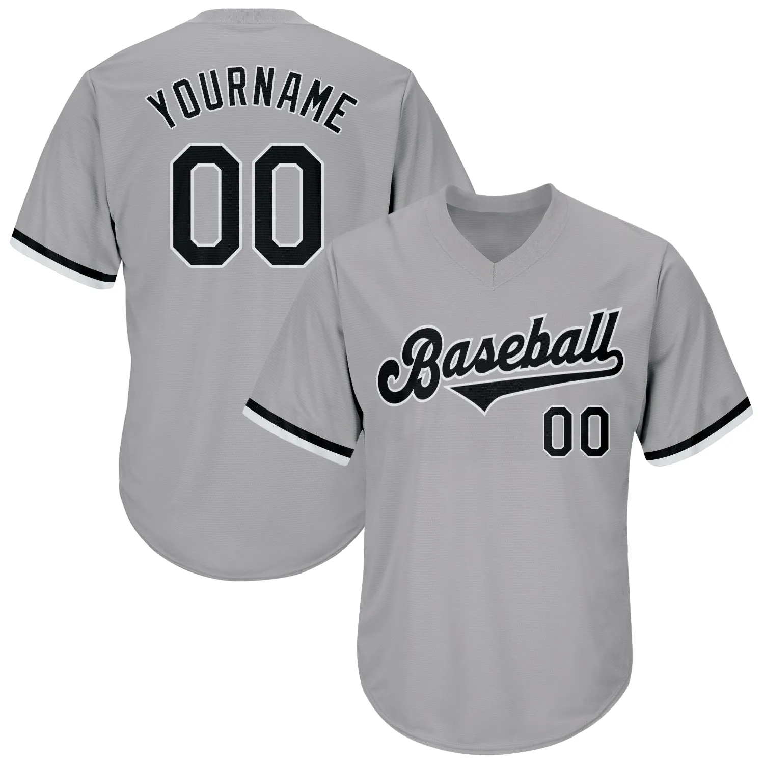 Custom Gray Black-White Authentic Throwback Rib-Knit Baseball Jersey Shirt