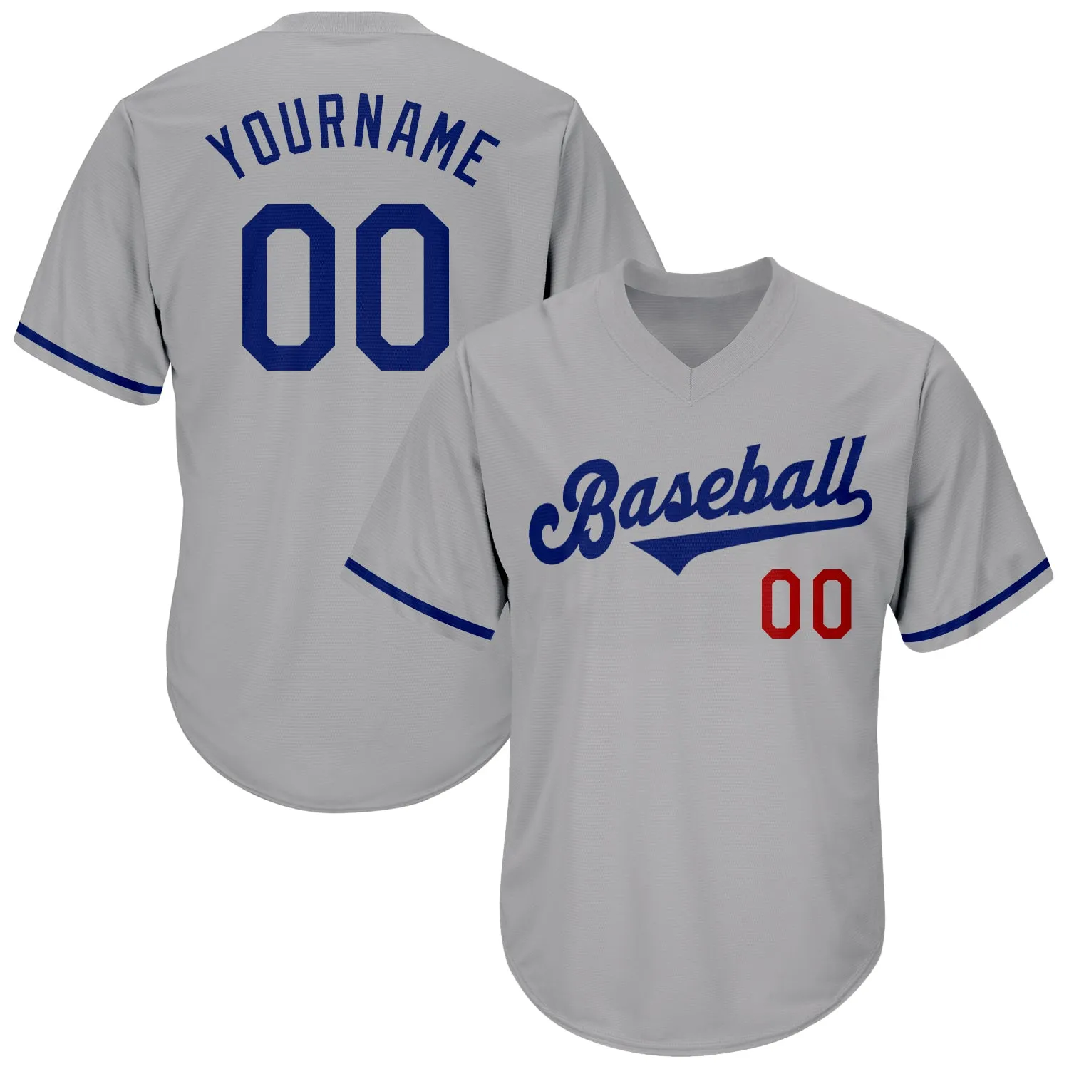 Custom Gray Royal-Red Authentic Throwback Rib-Knit Baseball Jersey Shirt