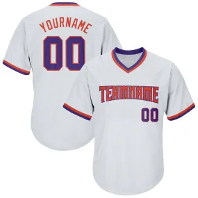 Custom White Purple-Orange Authentic Throwback Rib-Knit Baseball Jersey Shirt