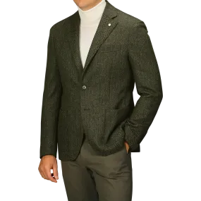 Dark Green Wool Cashmere Herringbone Blazer