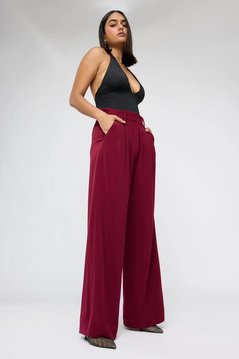 Deep Crimson Adjustable Korean Pants