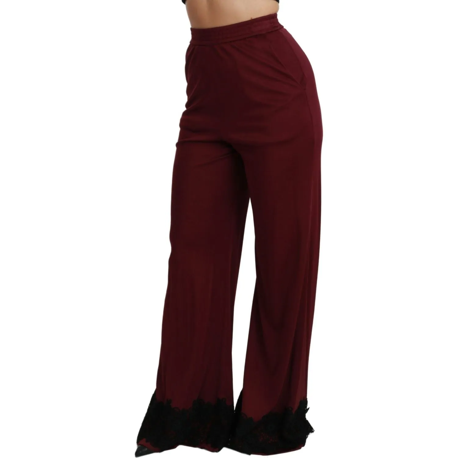 Dolce & Gabbana Elegant Maroon High Waist Wide Leg Trousers