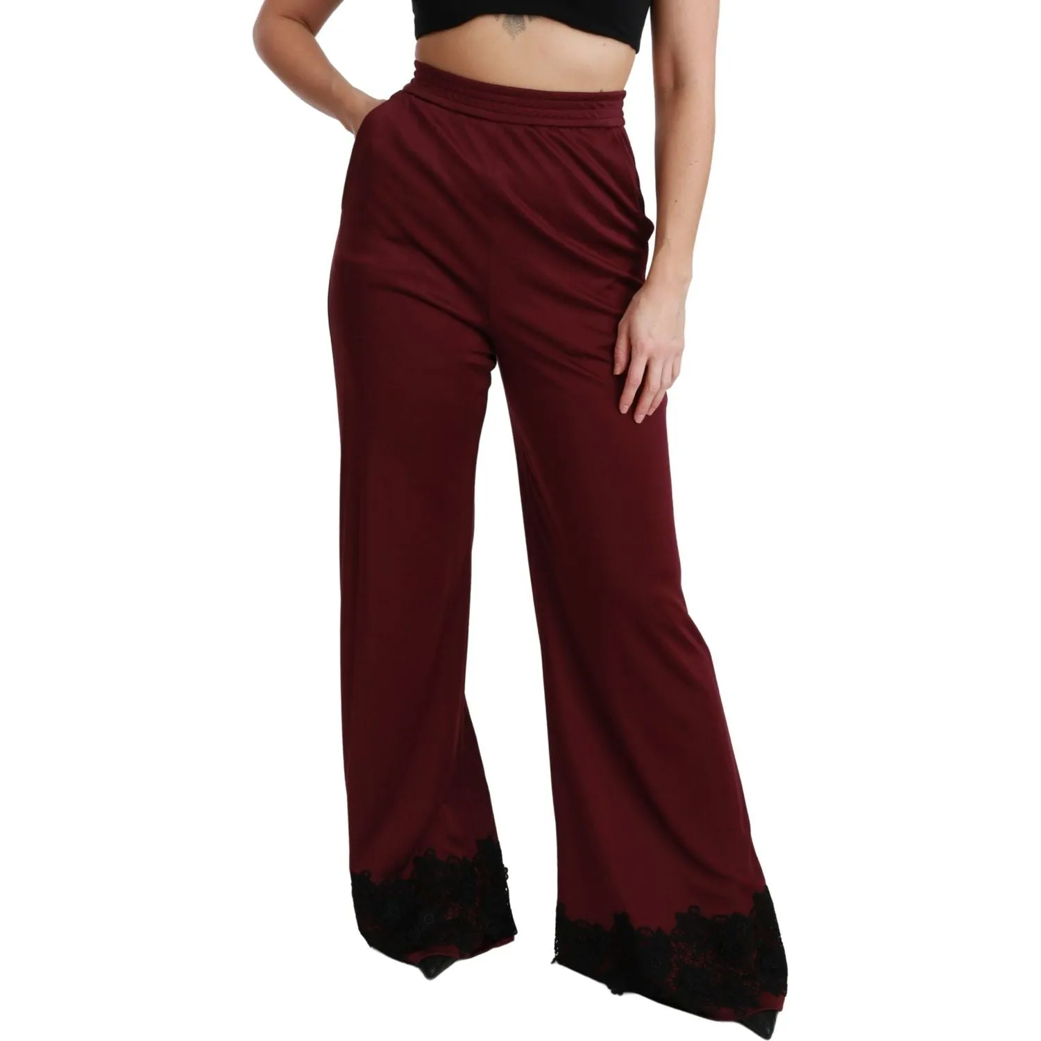 Dolce & Gabbana Elegant Maroon High Waist Wide Leg Trousers