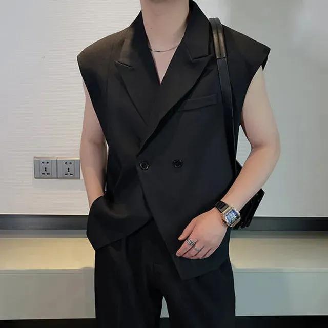 Double Breasted Solid Cotton Polyester Vest