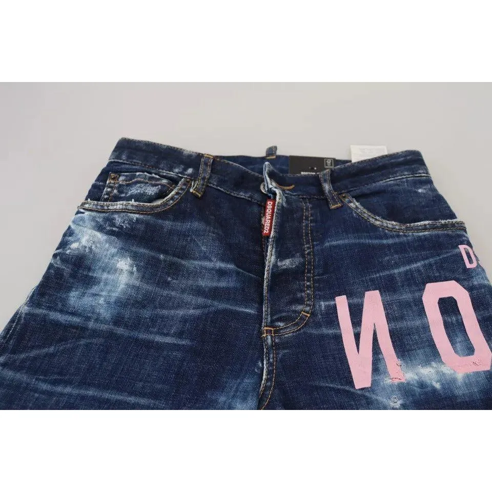 Dsquared² Blue Icon High Waist Straight Denim Boston Jeans