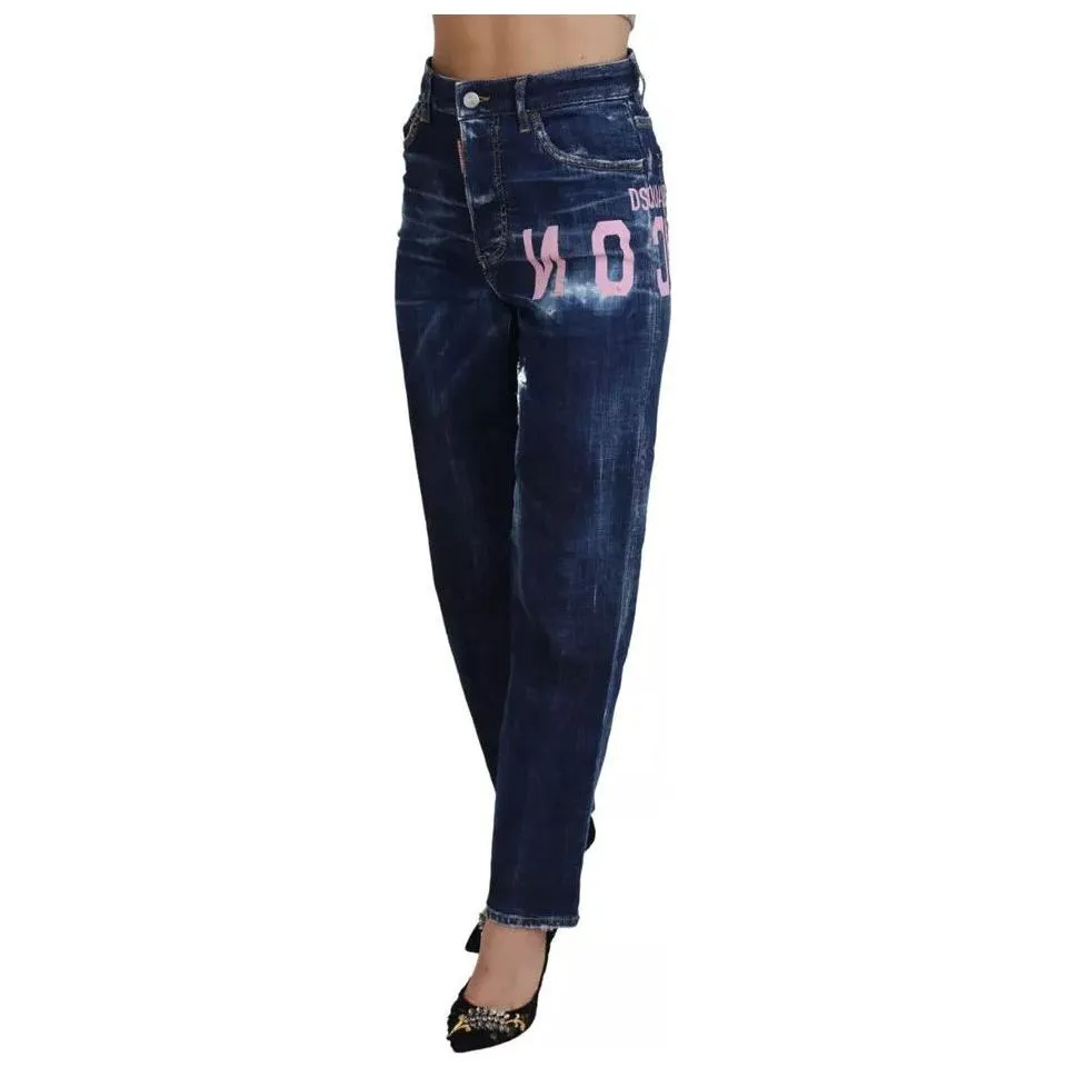 Dsquared² Blue Icon High Waist Straight Denim Boston Jeans