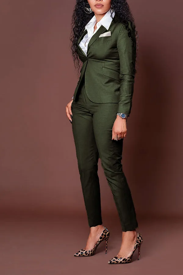 Elegant Decorative Pocket Blazer & Pants Set