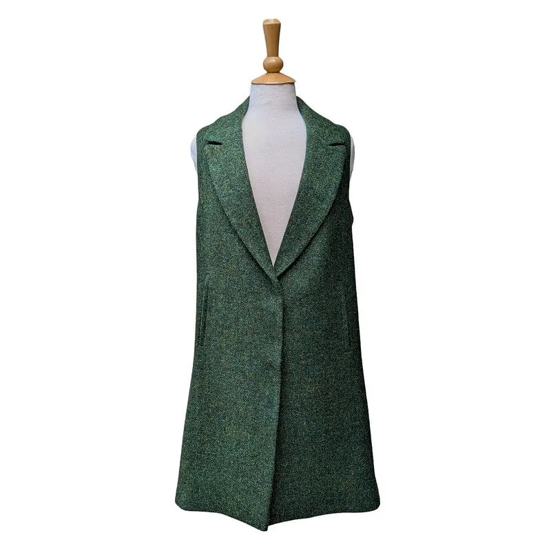 Eliz Scott Harris Tweed Taylor Long Gilet Green