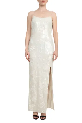 Emily Shalant Silver Screen Star Hand Beaded Ivory Slip Gown