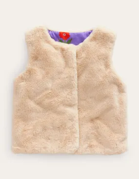 Faux Fur Gilet-Cafe Au Lait