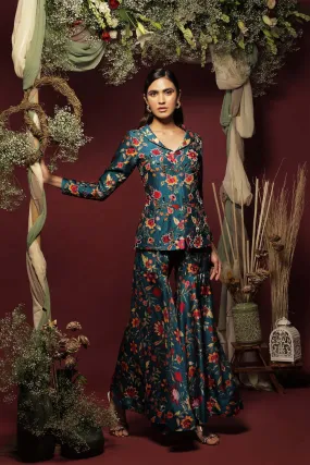 Foral Embroidered Blazer & Sharara Set