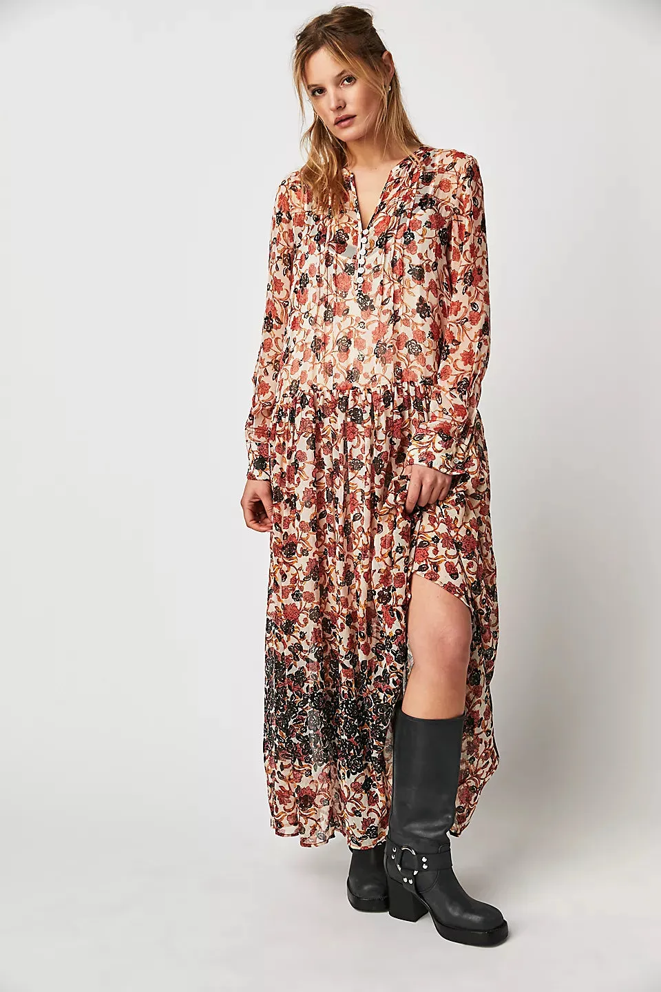 Free People See It Through Dress in Tea Combo