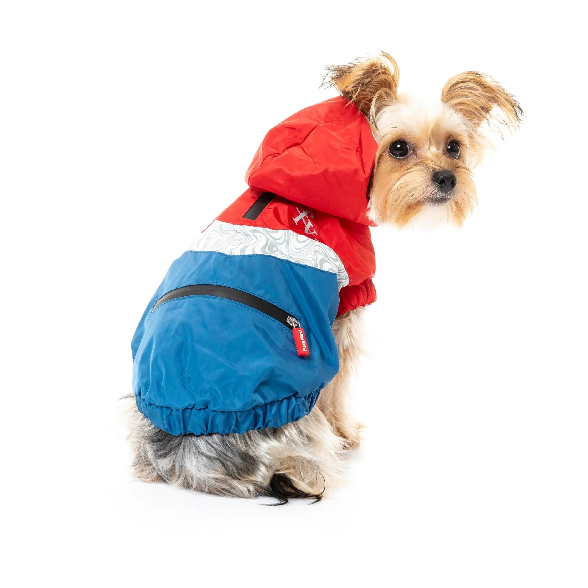 FuzzYard Apparel The Seattle Dog Raincoat Red and Blue Size 1 XXSmall***